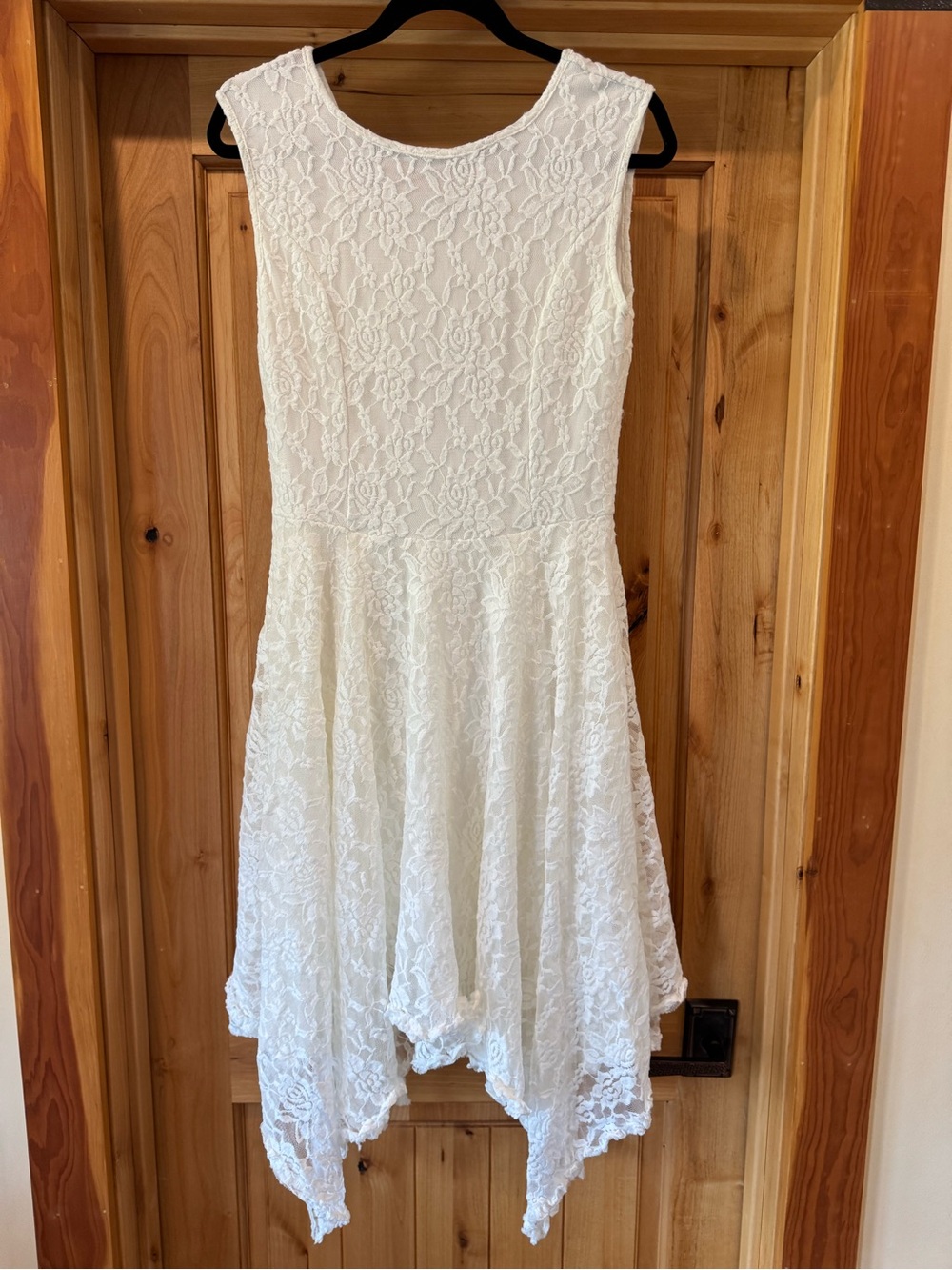White Lace Handkerchief Hem Dress
